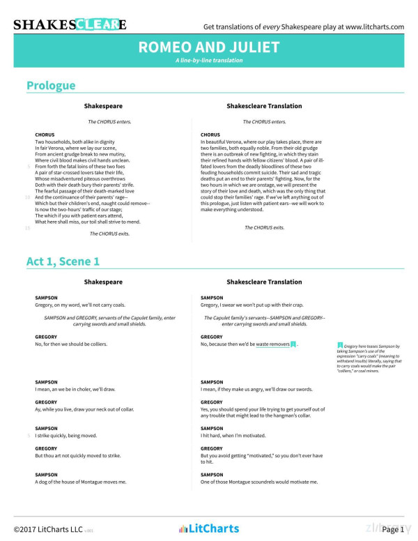 Romeo And Juliet Shakespeare Translations Litcharts V001 Litcharts