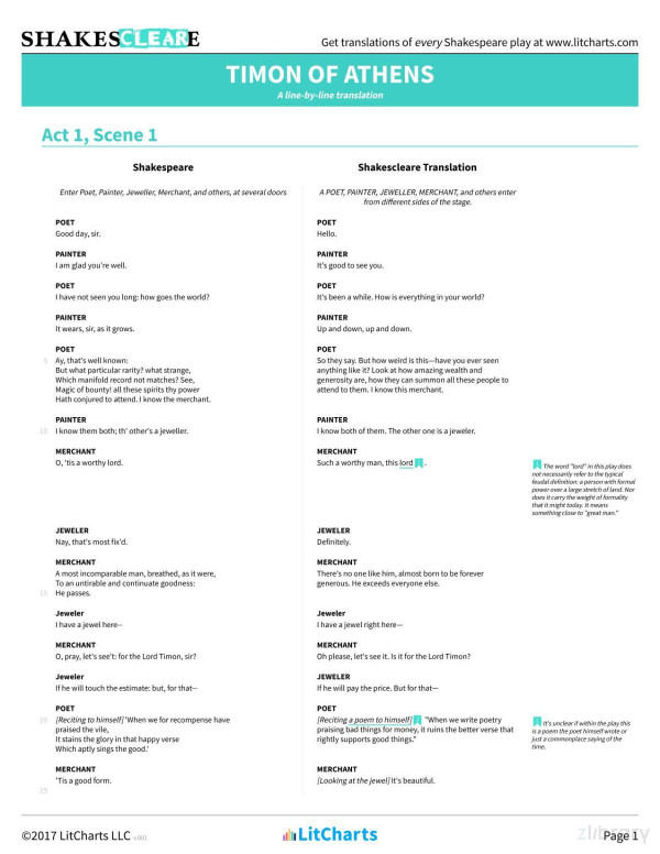 Timon Of Athens Shakespeare Translations Litcharts V001 Litcharts