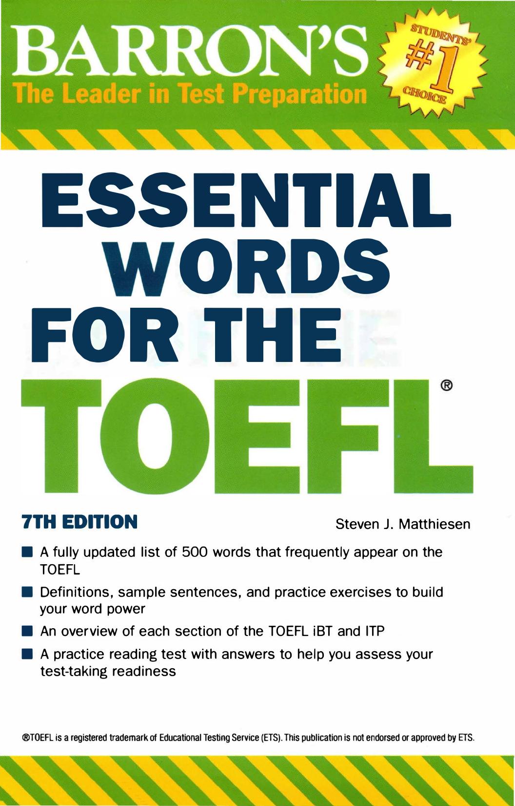 Essential Words For The Toefl 7th Steven J Matthiesen