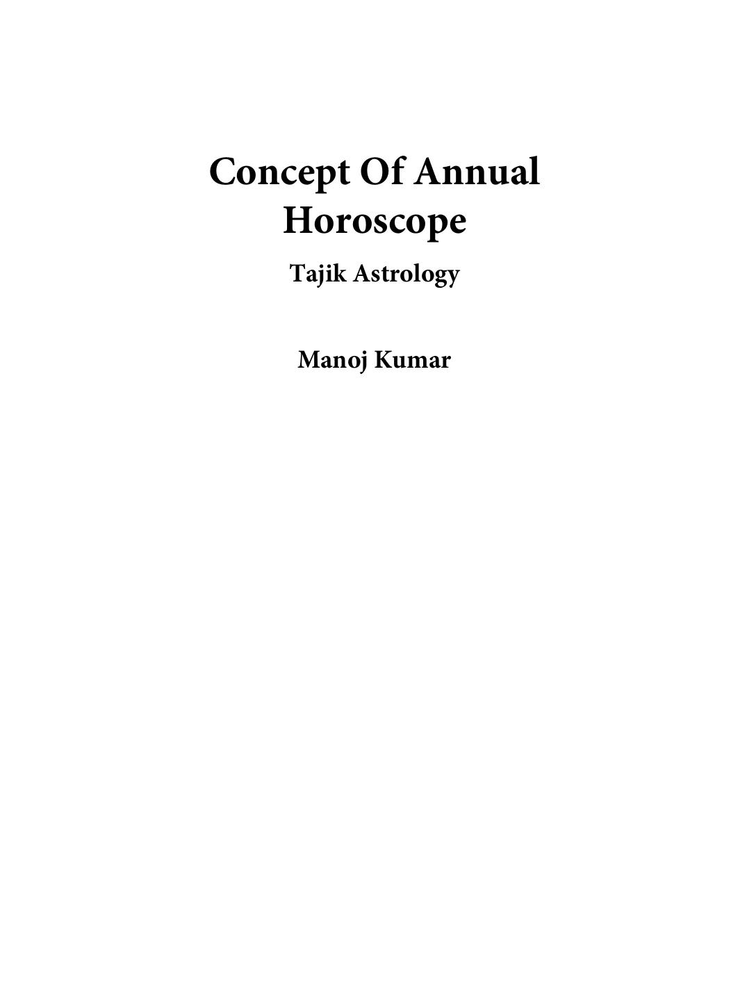 Concept Of Annual Horoscope Tajik Astrology Kumar Dr Manoj