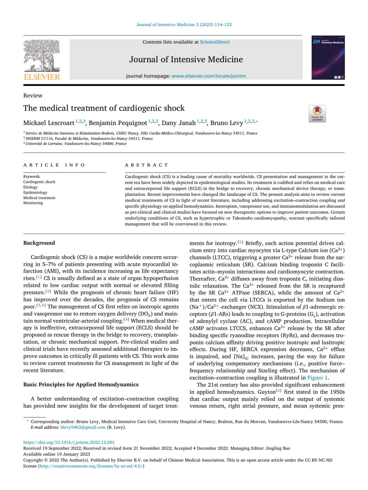 Journal Of Intensive Medicine The Medical Treatment Of Cardiogenic Shock Mickael Lescroart