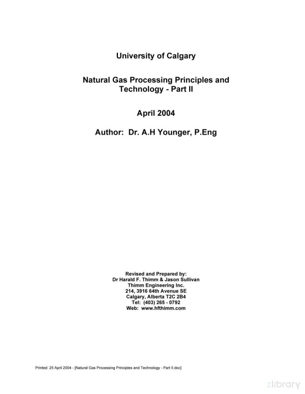 Natural Gas Processing Principles And Technology Part Ii 2004 Younger A