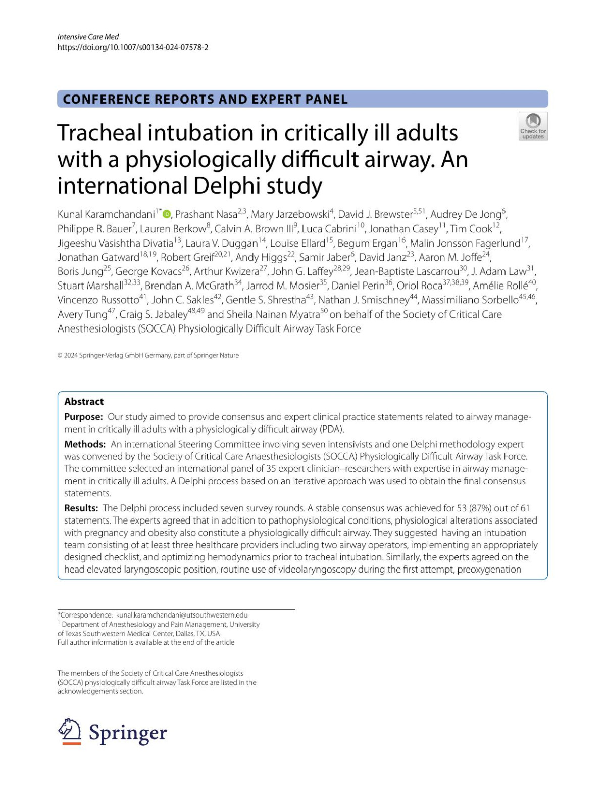Tracheal Intubation In Critically Ill Adults With A Physiologically Difficult Airway Springer