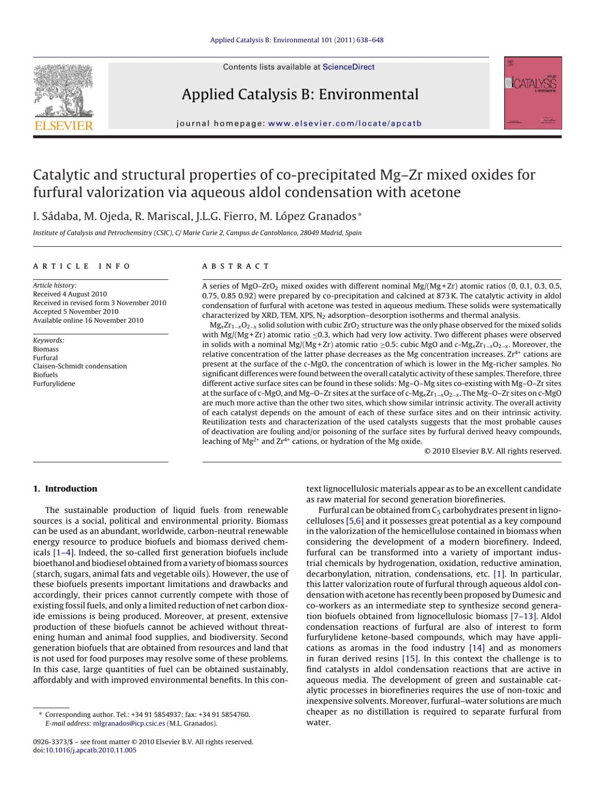 Catalytic And Structural Properties Of Coprecipitated Mgzr Mixed Oxides For Furfural Valorization Via Aqueous Aldol Condensation With Acetone I Sdaba