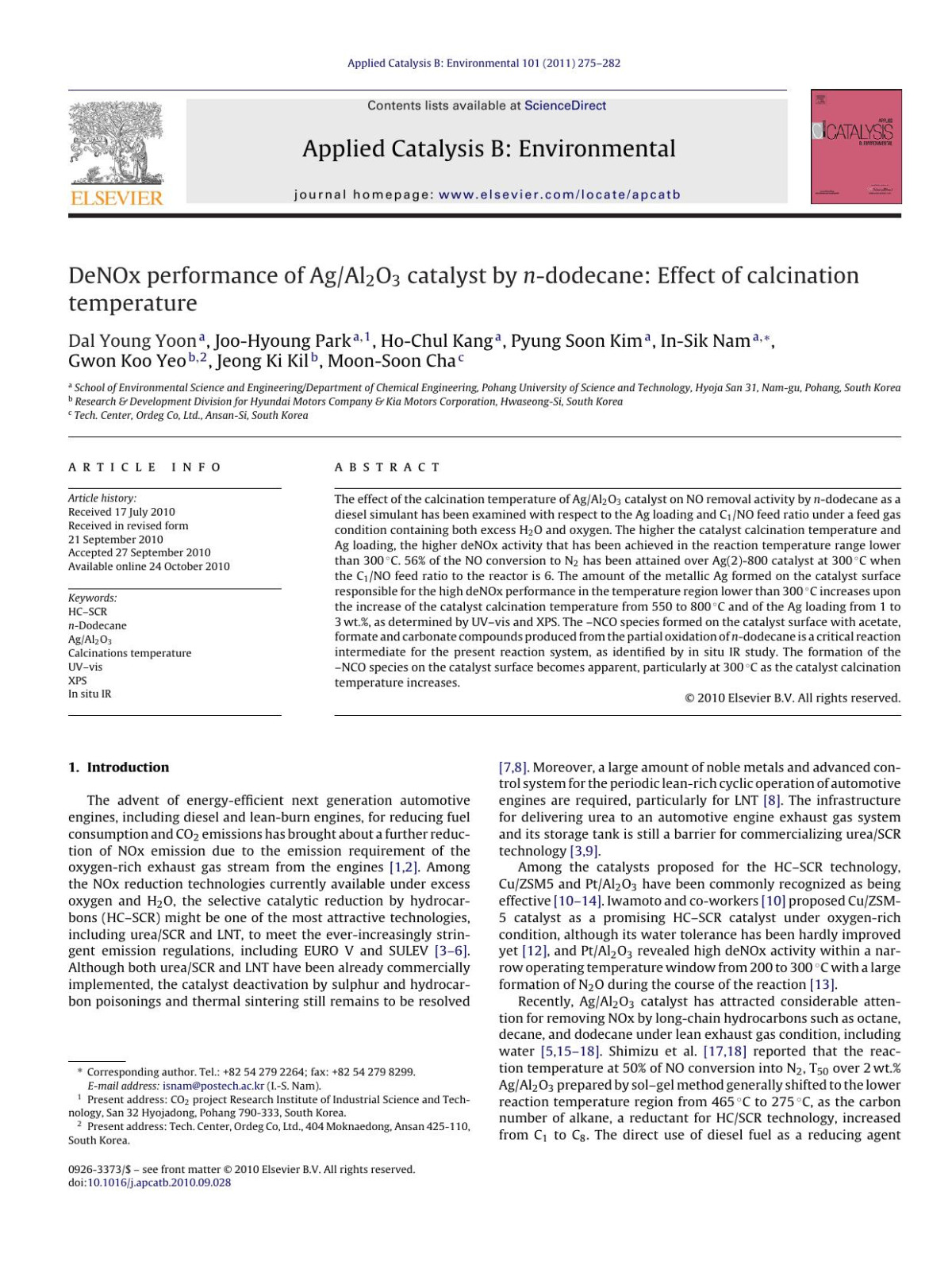 Denox Performance Of Agal2o3 Catalyst By Ndodecane Effect Of Calcination Temperature Dal Young Yoon