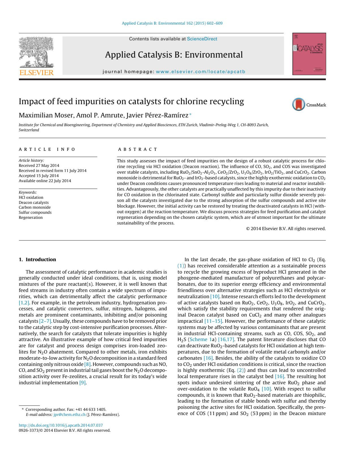Impact Of Feed Impurities On Catalysts For Chlorine Recycling Maximilian Moser Amol P Amrute Javier Prezramrez