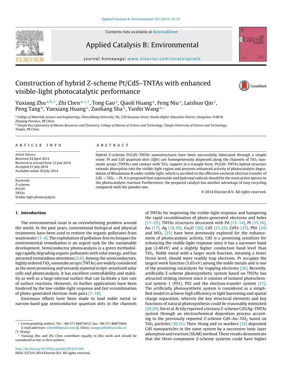 Construction Of Hybrid Zscheme Ptcdstntas With Enhanced Visiblelight Photocatalytic Performance Yuxiang Zhu Zhi Chen Tong Gao Qiaoli Huang Feng Niu Laishun Qin Peng Tang Yuexiang Huang Zuoliang Sha Yanfei Wang