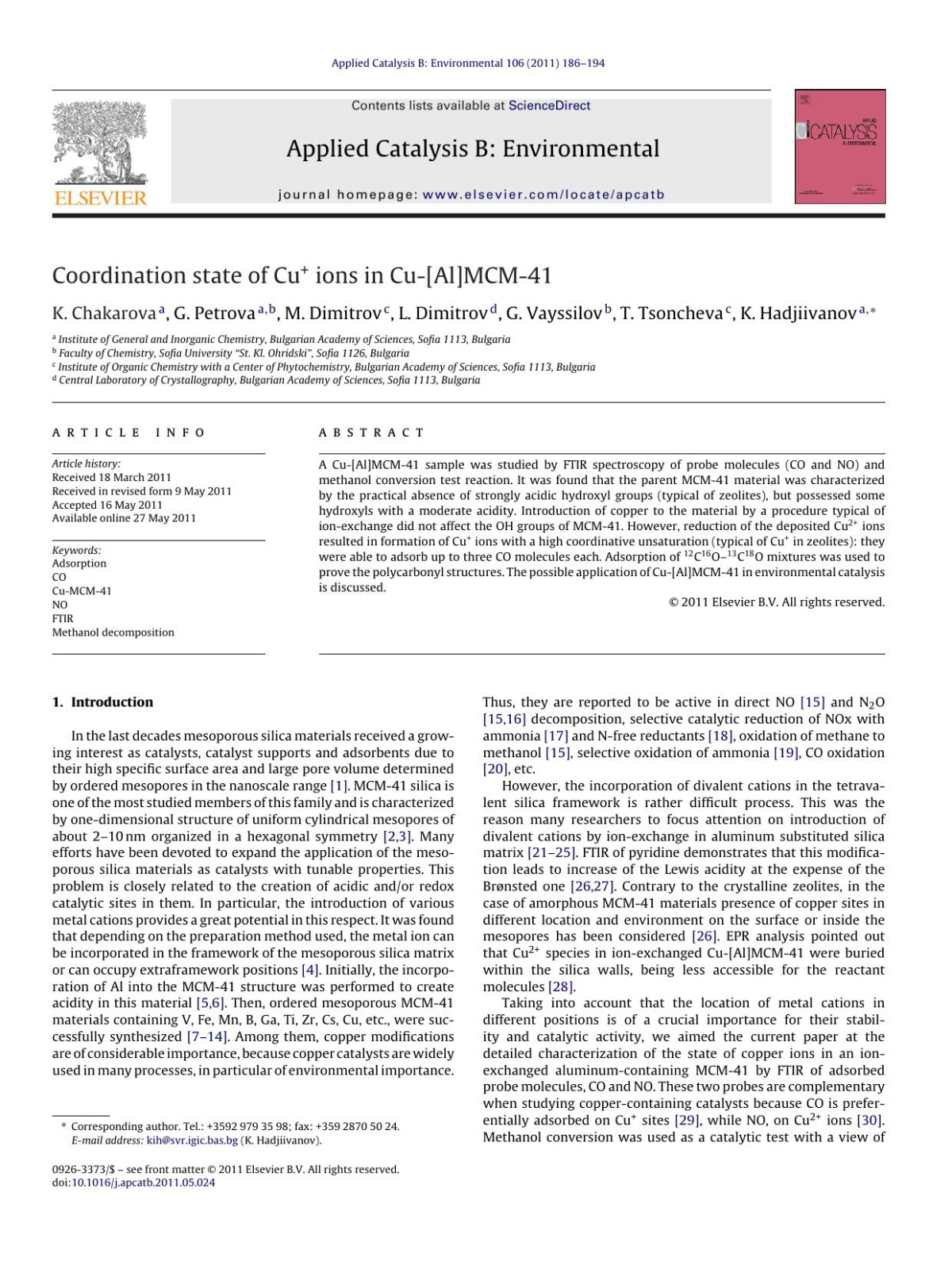Coordination State Of Cu Ions In Cualmcm41 K Chakarova