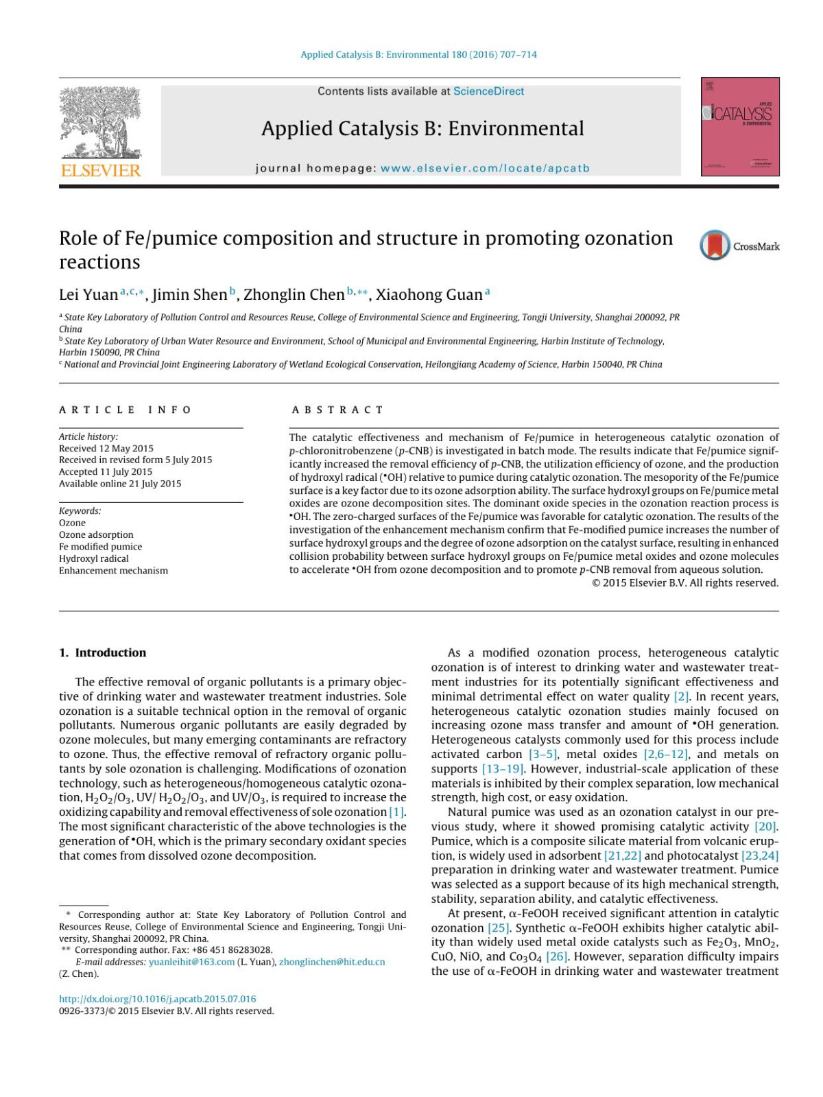 Role Of Fepumice Composition And Structure In Promoting Ozonation Reactions Jimin Shen Zhonglin Chen Xiaohong Guan