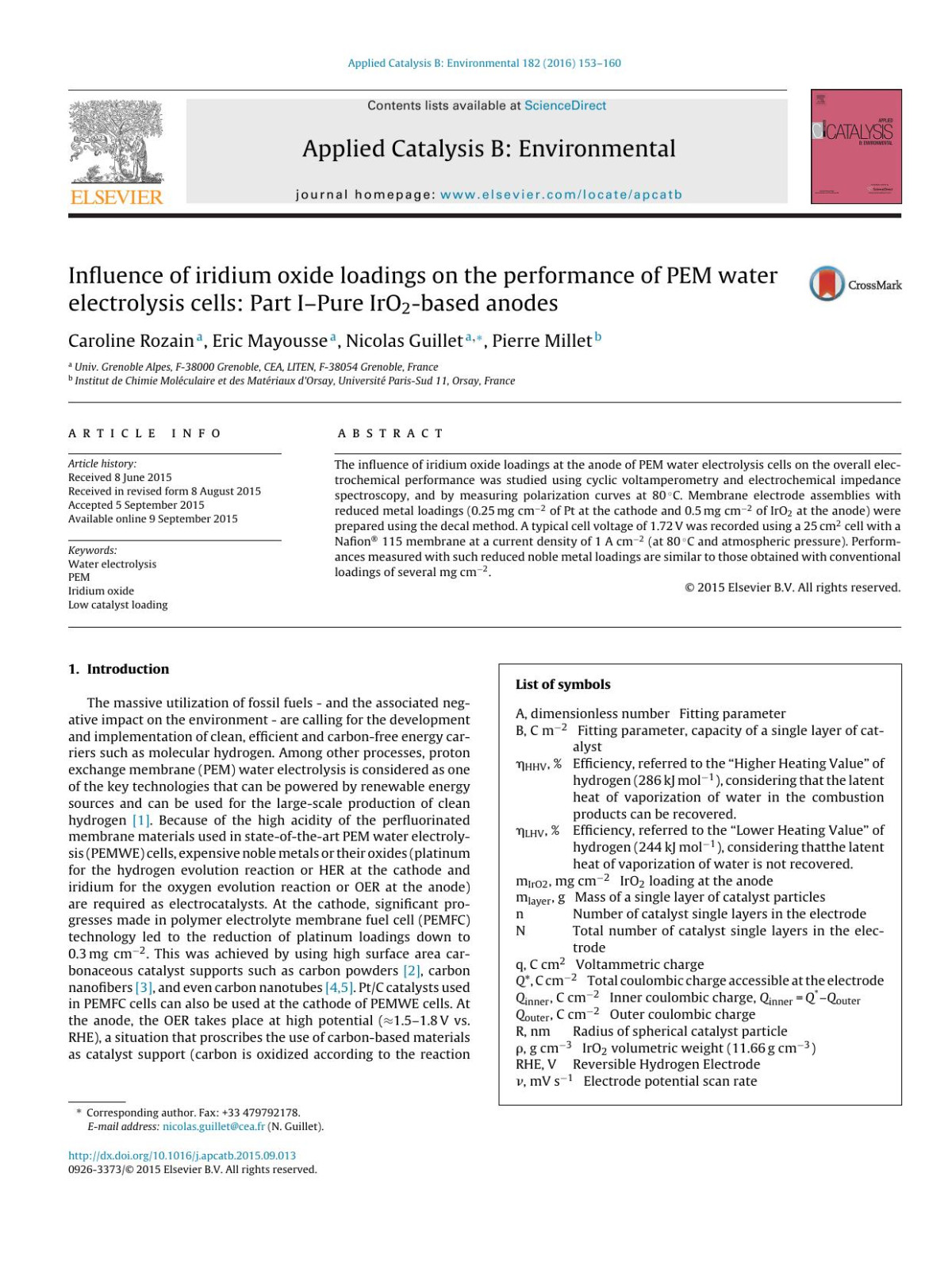 Influence Of Iridium Oxide Loadings On The Performance Of Pem Water Electrolysis Cells Part Ipure Iro2based Anodes Caroline Rozain Eric Mayousse Nicolas Guillet Pierre Millet