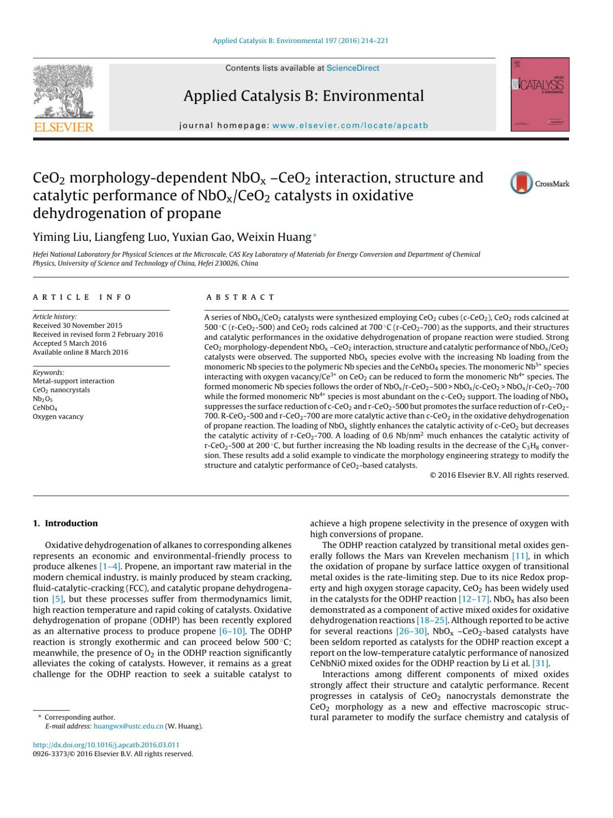 Ceo2 Morphologydependent Nbox Ceo2 Interaction Structure And Catalytic Performance Of Nboxceo2 Catalysts In Oxidative Dehydrogenation Of Propane Yiming Liu Liangfeng Luo Yuxian Gao Weixin Huang