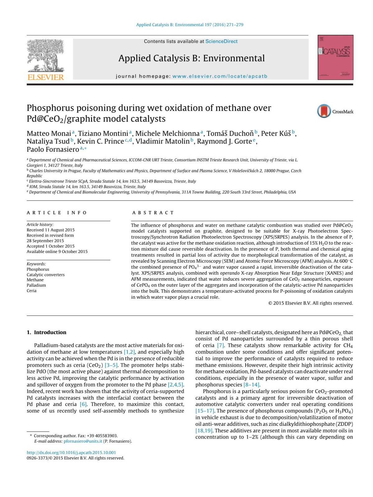 Phosphorus Poisoning During Wet Oxidation Of Methane Over Pdceo2graphite Model Catalysts Matteo Monai Tiziano Montini Michele Melchionna Tom Ducho Peter K Nataliya Tsud Kevin C Prince Vladimir Matolin Raymond J Gorte Paolo Fornasiero