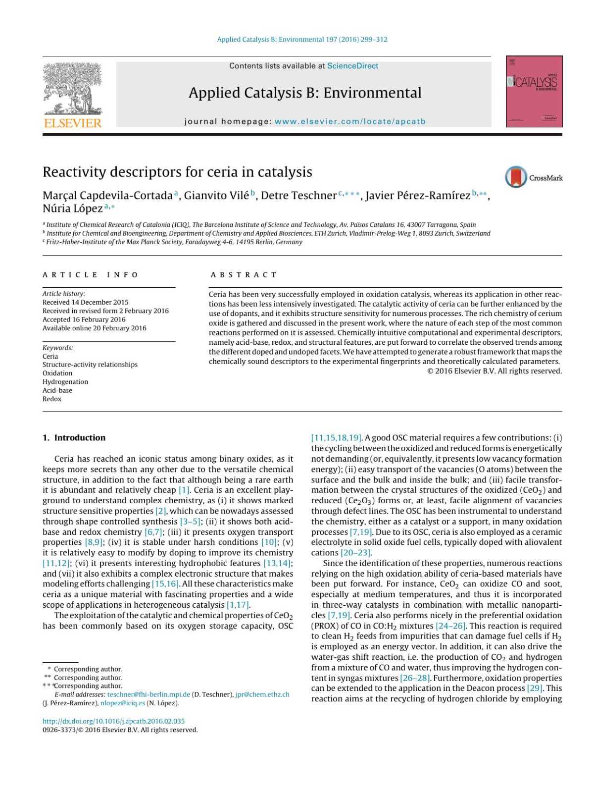 Reactivity Descriptors For Ceria In Catalysis Maral Capdevilacortada Gianvito Vil Detre Teschner Javier Prezramrez Nria Lpez