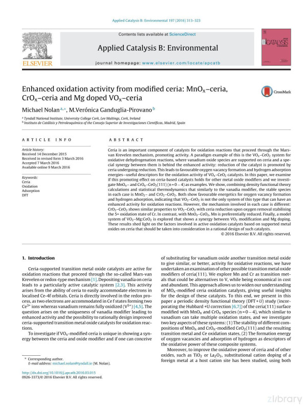 Enhanced Oxidation Activity From Modified Ceria Mnoxceria Croxceria And Mg Doped Voxceria Michael Nolan Mvernica Gandugliapirovano