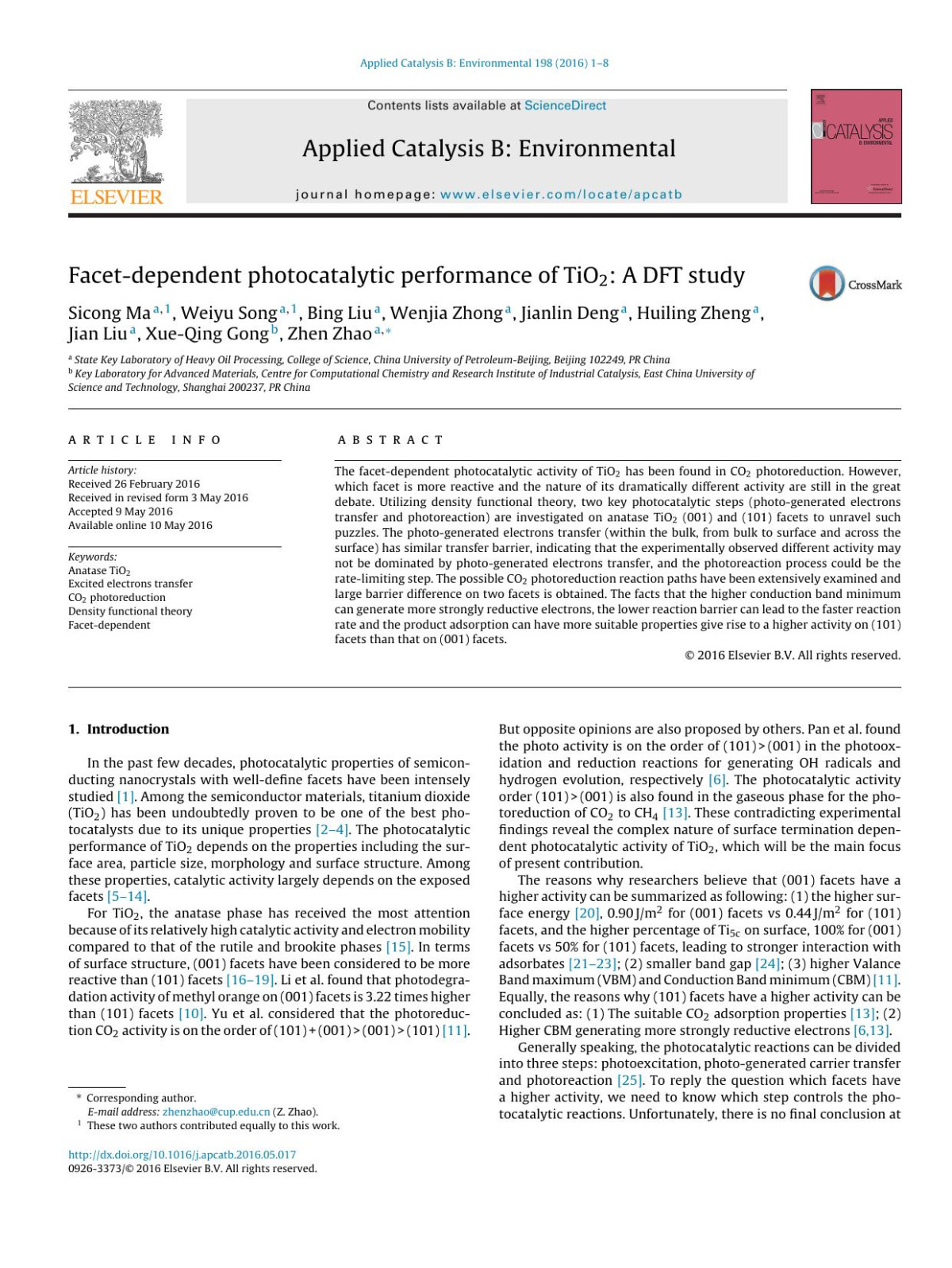 Facetdependent Photocatalytic Performance Of Tio2 A Dft Study Sicong Ma Weiyu Song Bing Liu Wenjia Zhong Jianlin Deng Huiling Zheng Jian Liu Xueqing Gong Zhen Zhao