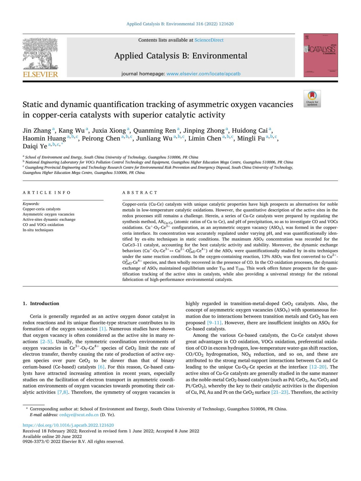 Static And Dynamic Quantification Tracking Of Asymmetric Oxygen Vacancies In Copperceria Catalysts With Superior Catalytic Activity Jin Zhang