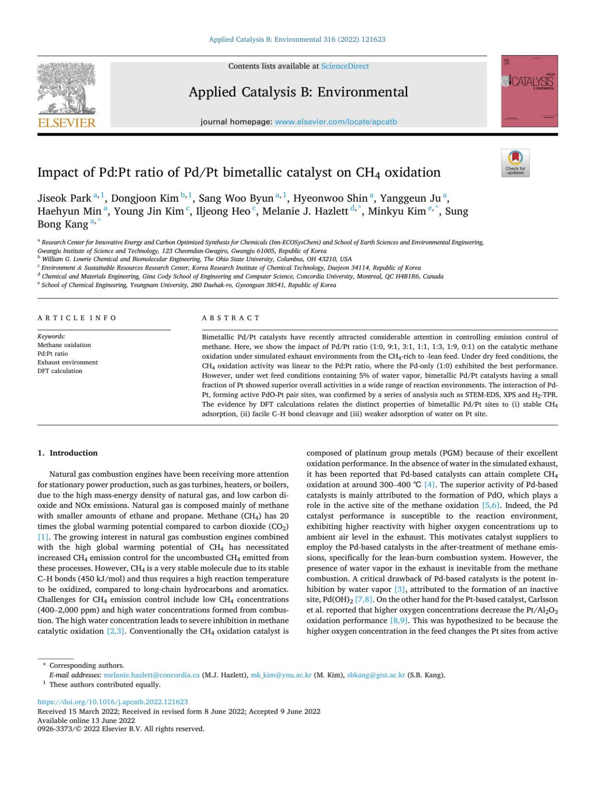 Impact Of Pdpt Ratio Of Pdpt Bimetallic Catalyst On Ch4 Oxidation Jiseok Park