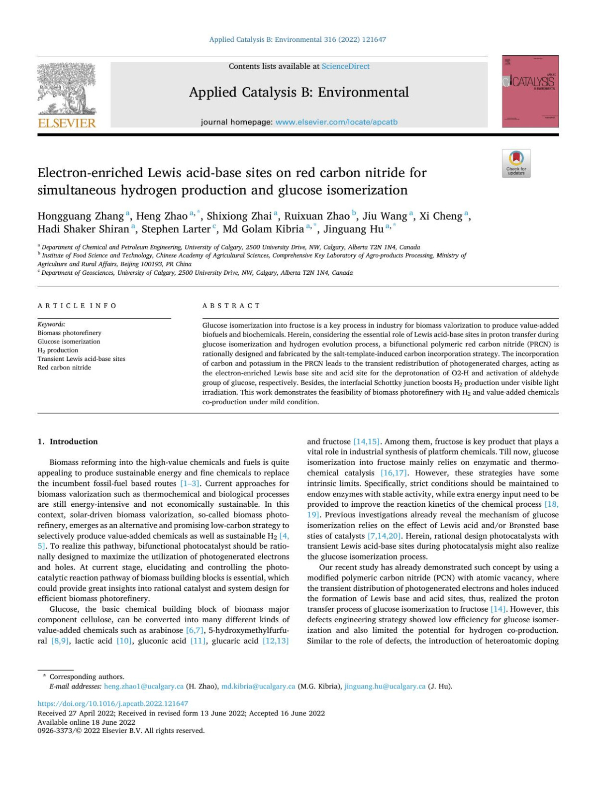 Electronenriched Lewis Acidbase Sites On Red Carbon Nitride For Simultaneous Hydrogen Production And Glucose Isomerization Hongguang Zhang