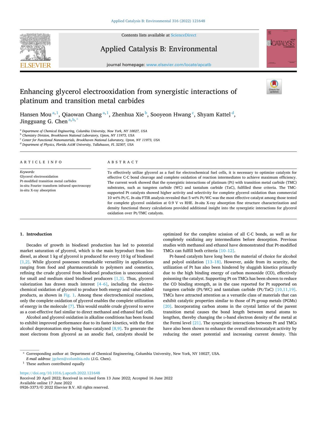 Enhancing Glycerol Electrooxidation From Synergistic Interactions Of Platinum And Transition Metal Carbides Hansen Mou
