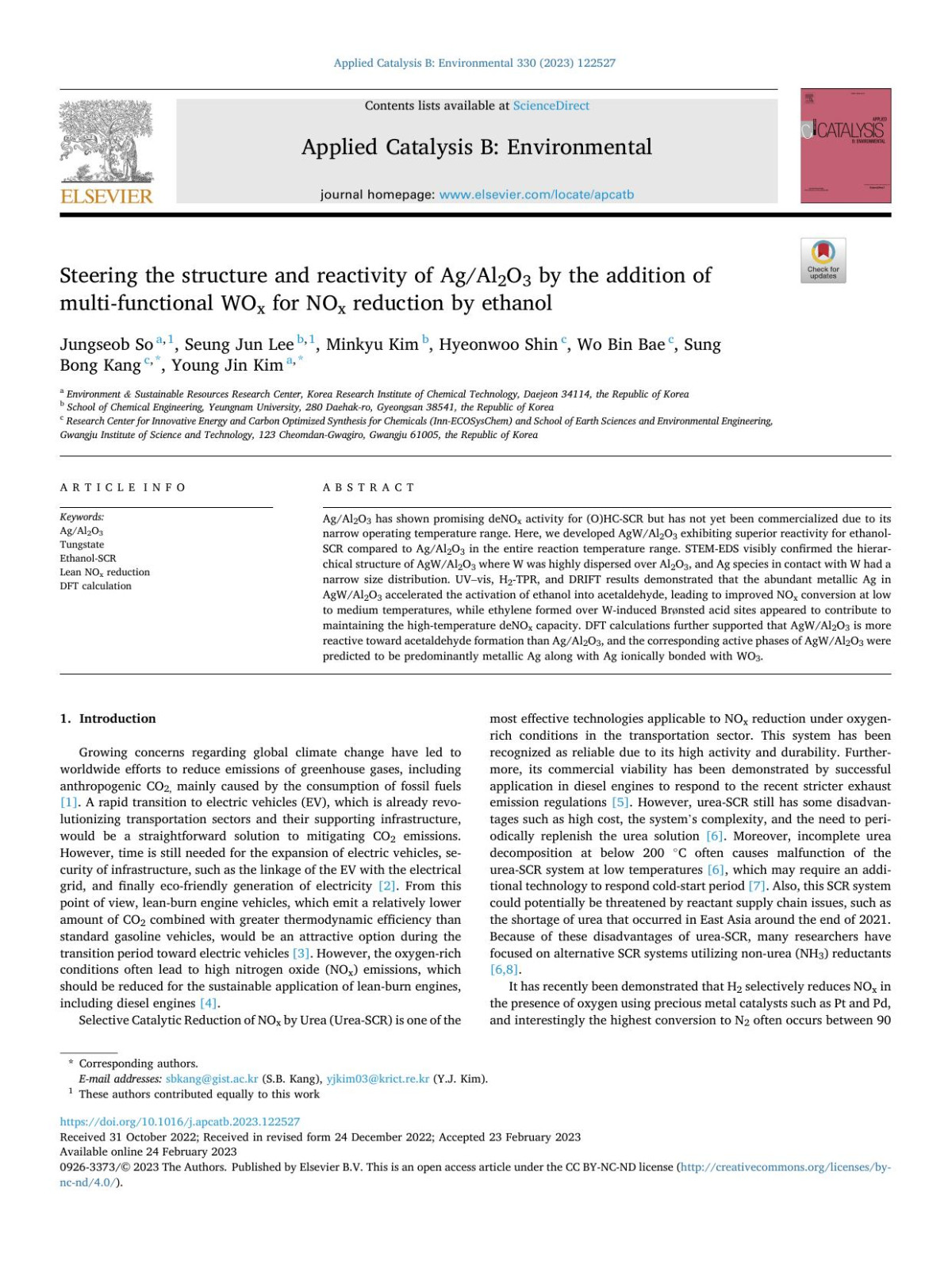 Steering The Structure And Reactivity Of Agal2o3 By The Addition Of Multifunctional Wox For Nox Reduction By Ethanol Jungseob So