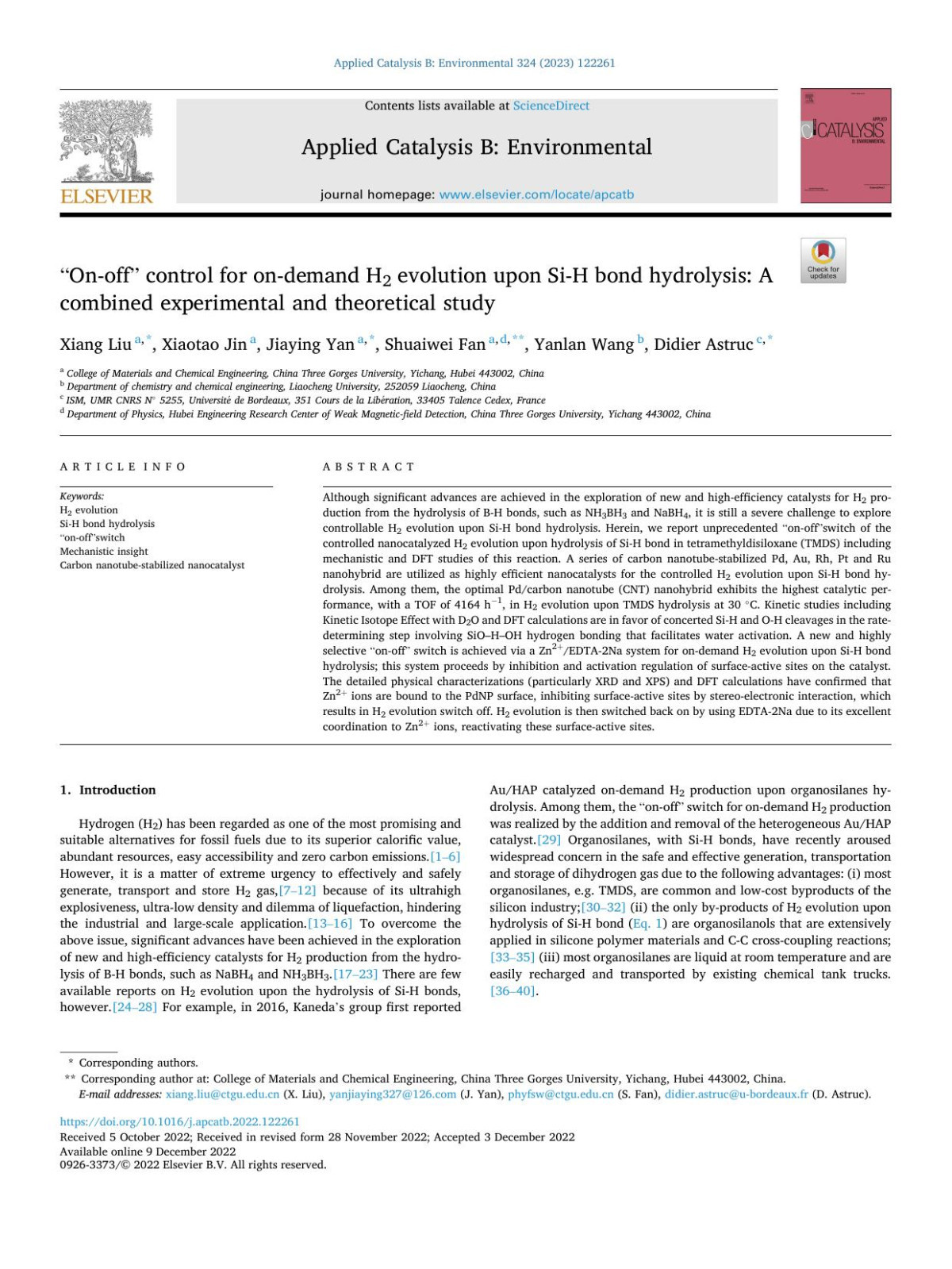 Onoff Control For Ondemand H2 Evolution Upon Sih Bond Hydrolysis A Combined Experimental And Theoretical Study Xiang Liu