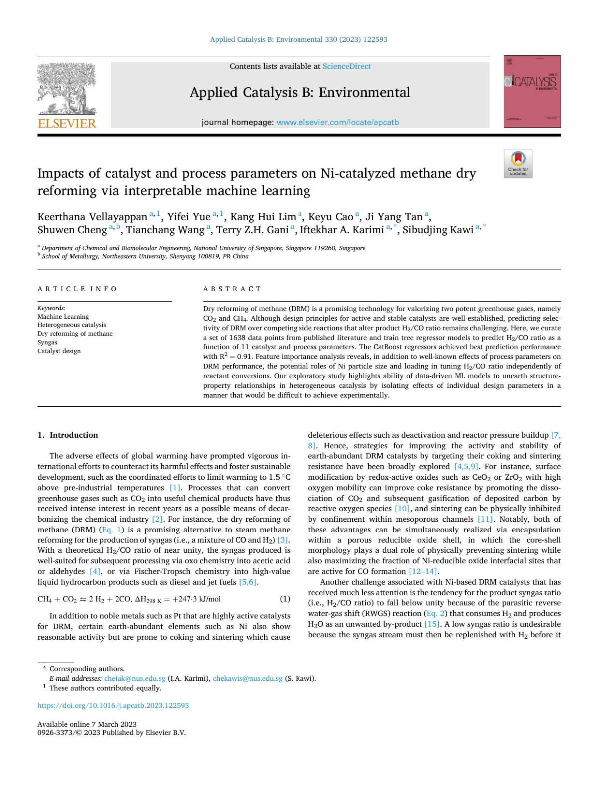 Impacts Of Catalyst And Process Parameters On Nicatalyzed Methane Dry Reforming Via Interpretable Machine Learning Keerthana Vellayappan