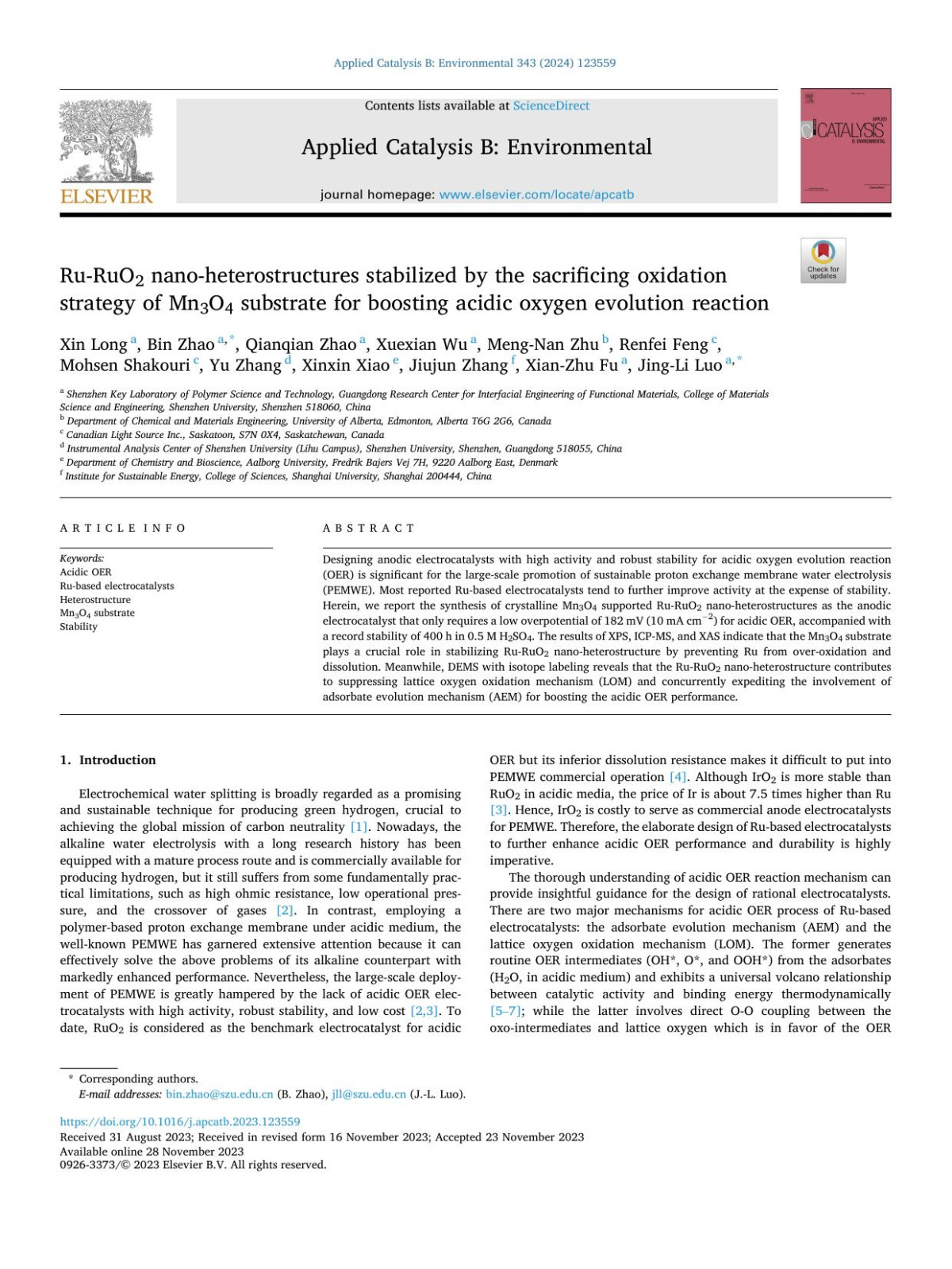 Ruruo2 Nanoheterostructures Stabilized By The Sacrificing Oxidation Strategy Of Mn3o4 Substrate For Boosting Acidic Oxygen Evolution Reaction Xin Long
