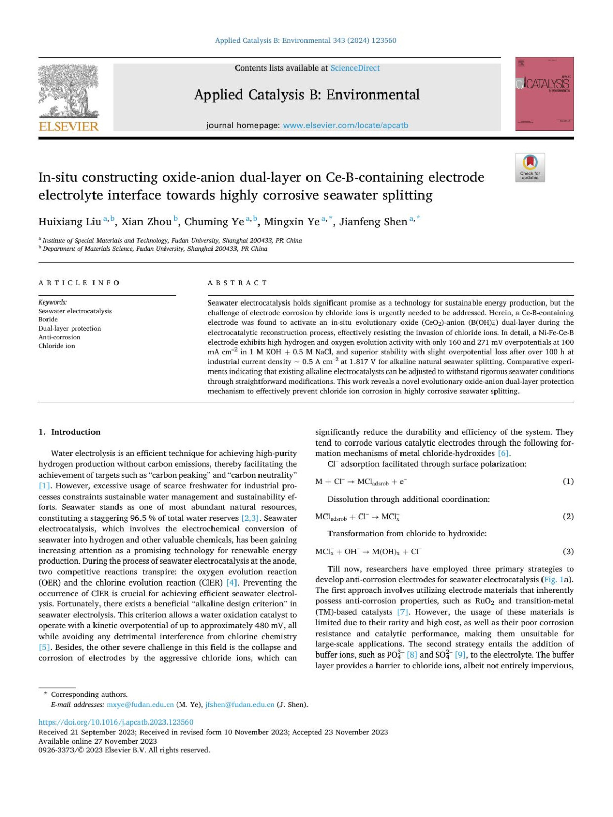 Insitu Constructing Oxideanion Duallayer On Cebcontaining Electrode Electrolyte Interface Towards Highly Corrosive Seawater Splitting Huixiang Liu