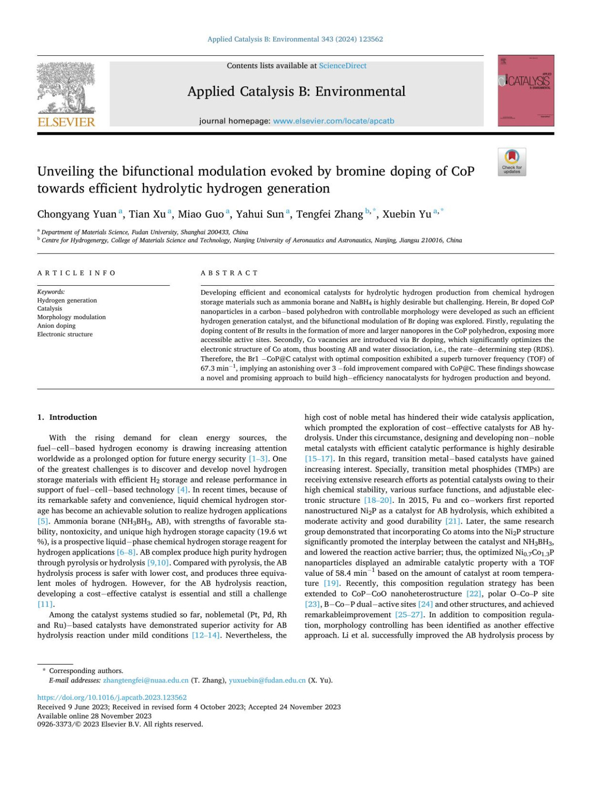Unveiling The Bifunctional Modulation Evoked By Bromine Doping Of Cop Towards Efficient Hydrolytic Hydrogen Generation Chongyang Yuan