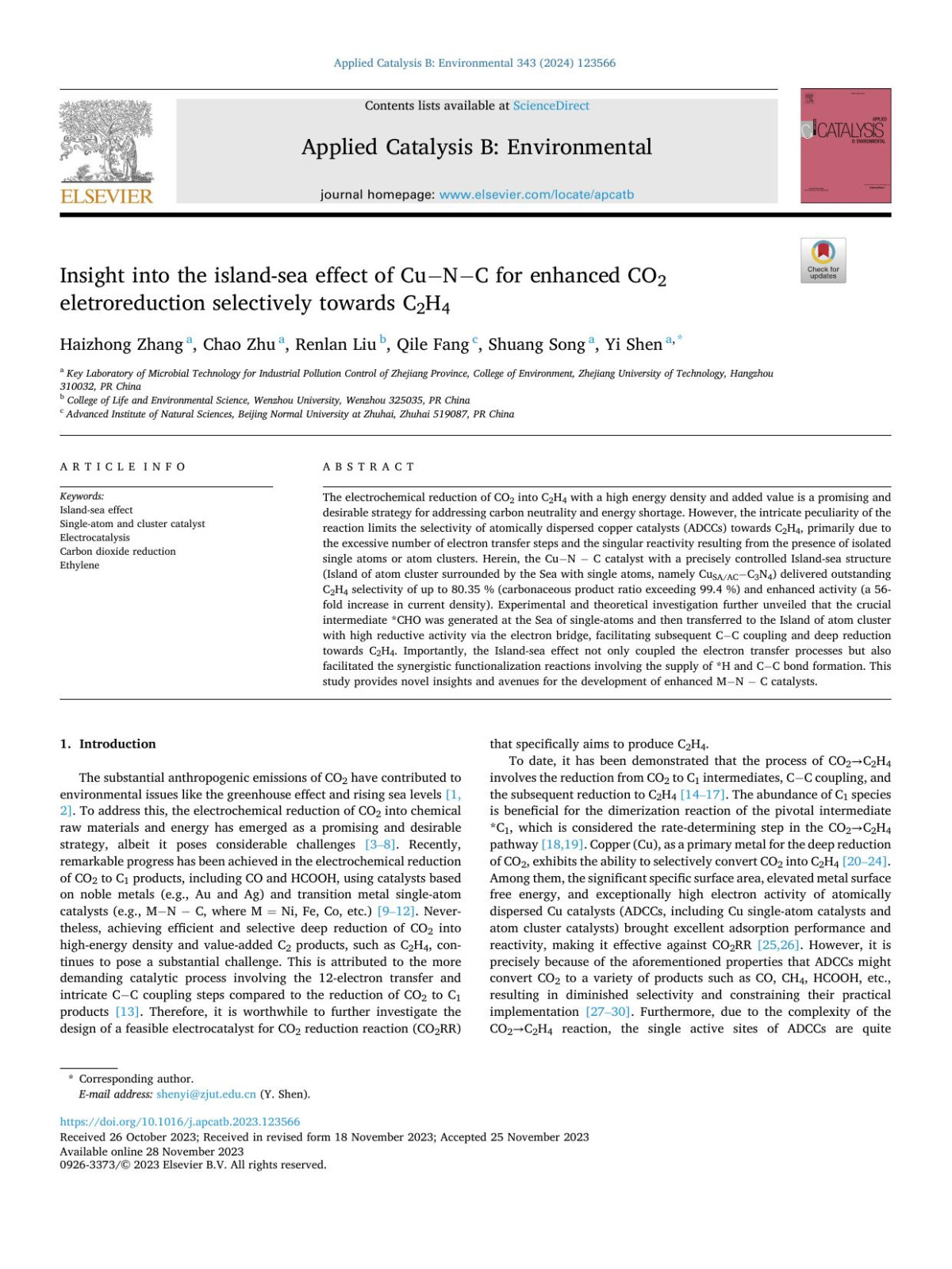 Insight Into The Islandsea Effect Of Cux88x92nx88x92c For Enhanced Co2 Eletroreduction Selectively Towards C2h4 Haizhong Zhang