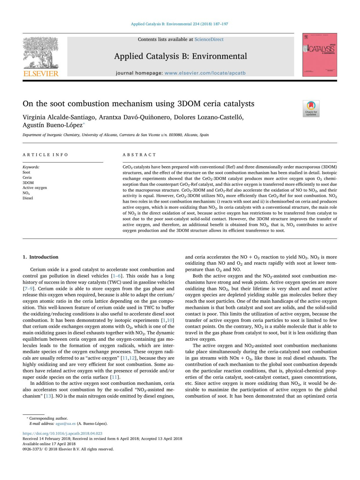 On The Soot Combustion Mechanism Using 3dom Ceria Catalysts Virginia Alcaldesantiago Arantxa Davóquiñonero Dolores Lozanocastelló Agustín Buenolópez