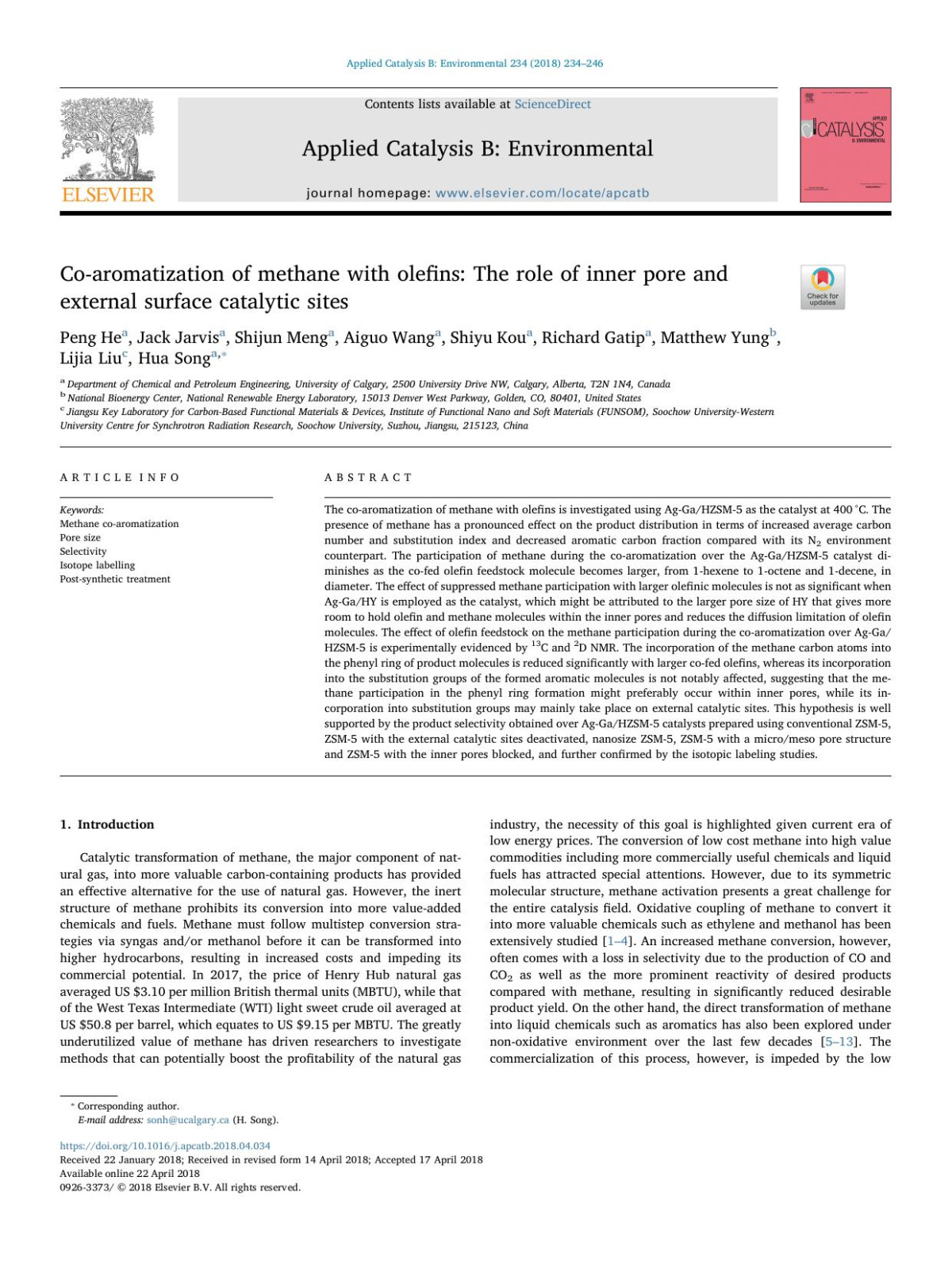 Coaromatization Of Methane With Olefins The Role Of Inner Pore And External Surface Catalytic Sites Peng He Jack Jarvis Shijun Meng Aiguo Wang Shiyu Kou Richard Gatip Matthew Yung Lijia Liu Hua Song
