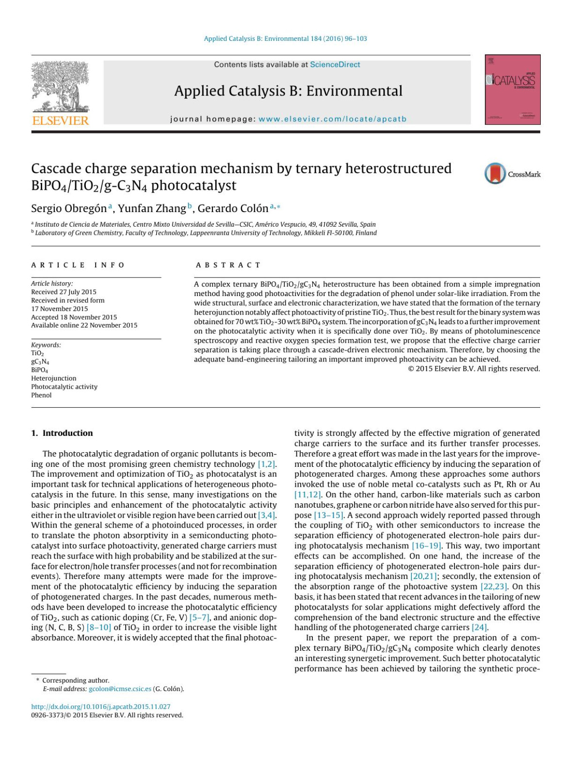 Cascade Charge Separation Mechanism By Ternary Heterostructured Bipo4tio2gc3n4 Photocatalyst Sergio Obregn Yunfan Zhang Gerardo Coln