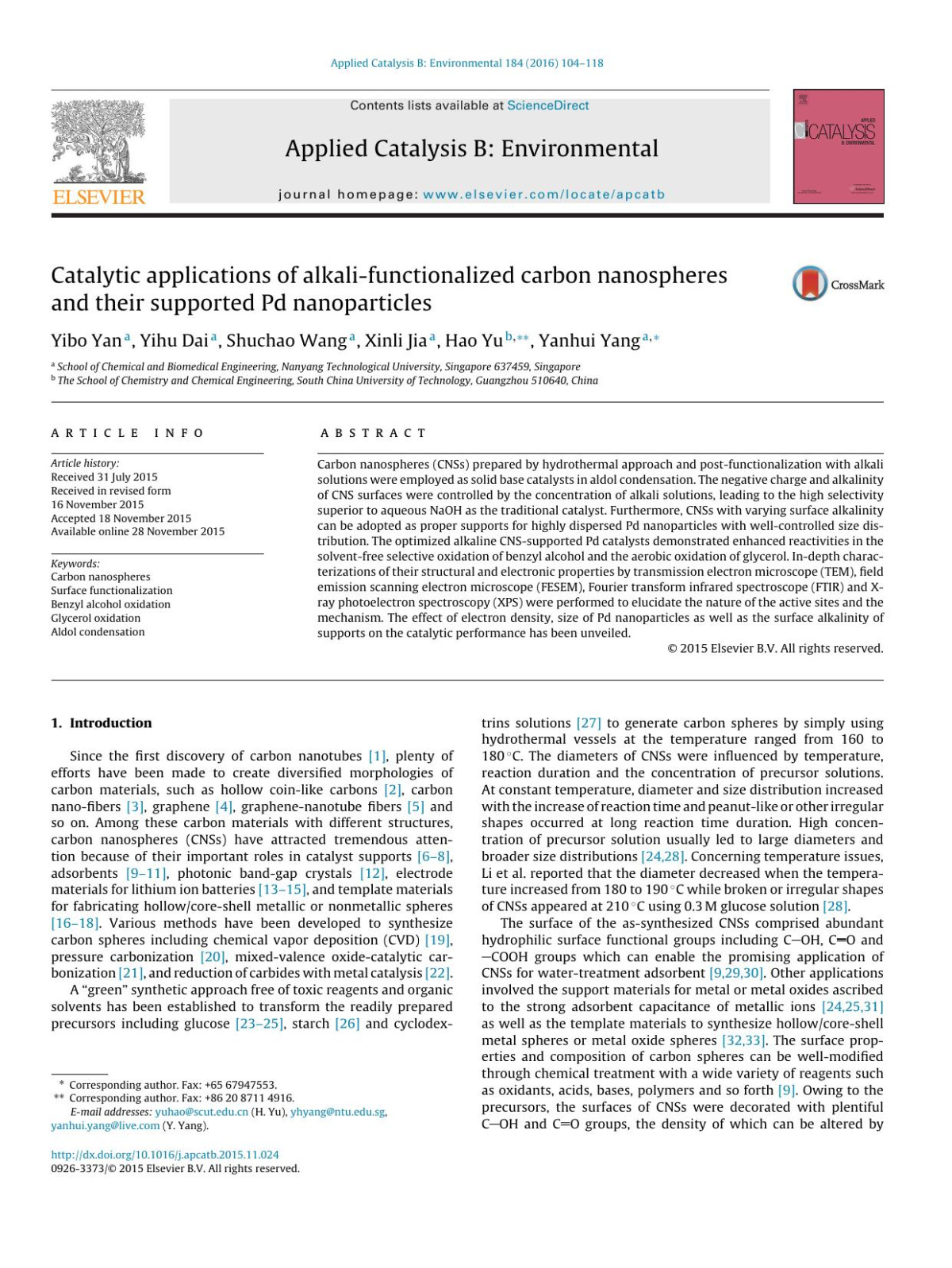 Catalytic Applications Of Alkalifunctionalized Carbon Nanospheres And Their Supported Pd Nanoparticles Yibo Yan Yihu Dai Shuchao Wang Xinli Jia Hao Yu Yanhui Yang