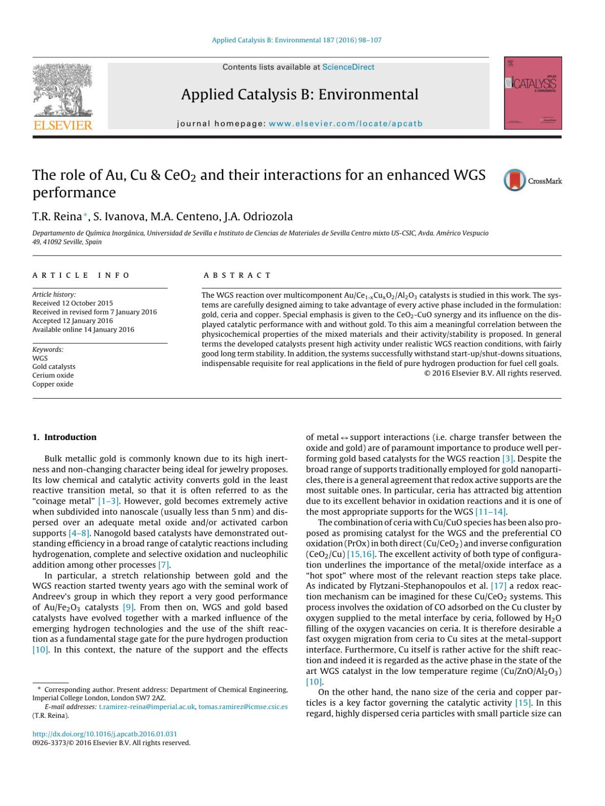 The Role Of Au Cu Ceo2 And Their Interactions For An Enhanced Wgs Performance Tr Reina S Ivanova Ma Centeno Ja Odriozola