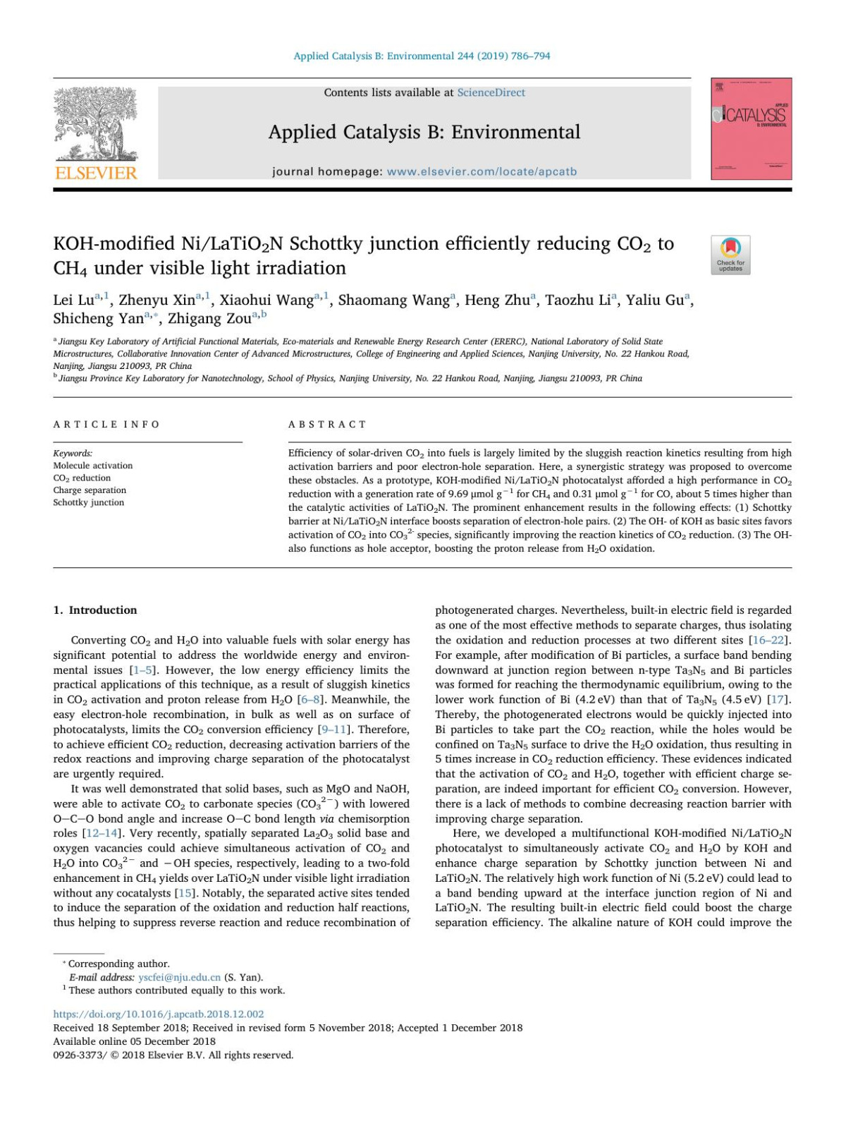 Kohmodified Nilatio2n Schottky Junction Efficiently Reducing Co2 To Ch4 Under Visible Light Irradiation Lei Lu Zhenyu Xin Xiaohui Wang Shaomang Wang Heng Zhu Taozhu Li Yaliu Gu Shicheng Yan Zhigang Zou