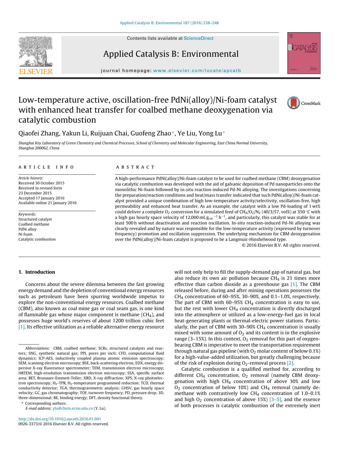 Lowtemperature Active Oscillationfree Pdnialloynifoam Catalyst With Enhanced Heat Transfer For Coalbed Methane Deoxygenation Via Catalytic Combustion Qiaofei Zhang Yakun Li Ruijuan Chai Guofeng Zhao Ye Liu Yong Lu
