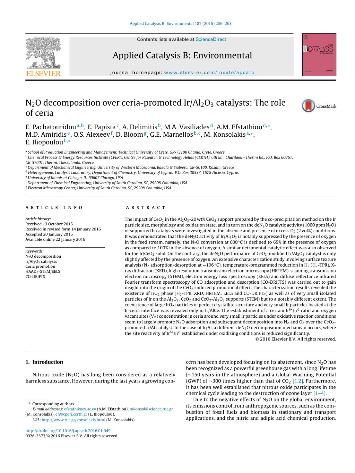 N2o Decomposition Over Ceriapromoted Iral2o3 Catalysts The Role Of Ceria E Pachatouridou E Papista A Delimitis Ma Vasiliades Am Efstathiou Md Amiridis Os Alexeev D Bloom Ge Marnellos M Konsolakis E Iliopoulou