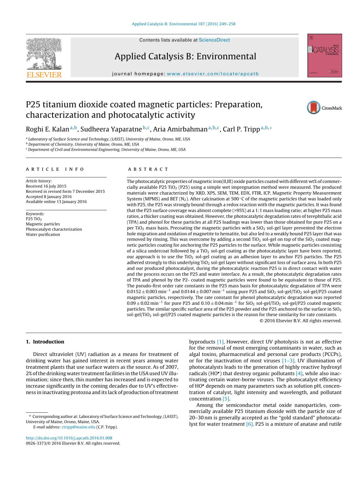 P25 Titanium Dioxide Coated Magnetic Particles Preparation Characterization And Photocatalytic Activity Roghi E Kalan Sudheera Yaparatne Aria Amirbahman Carl P Tripp