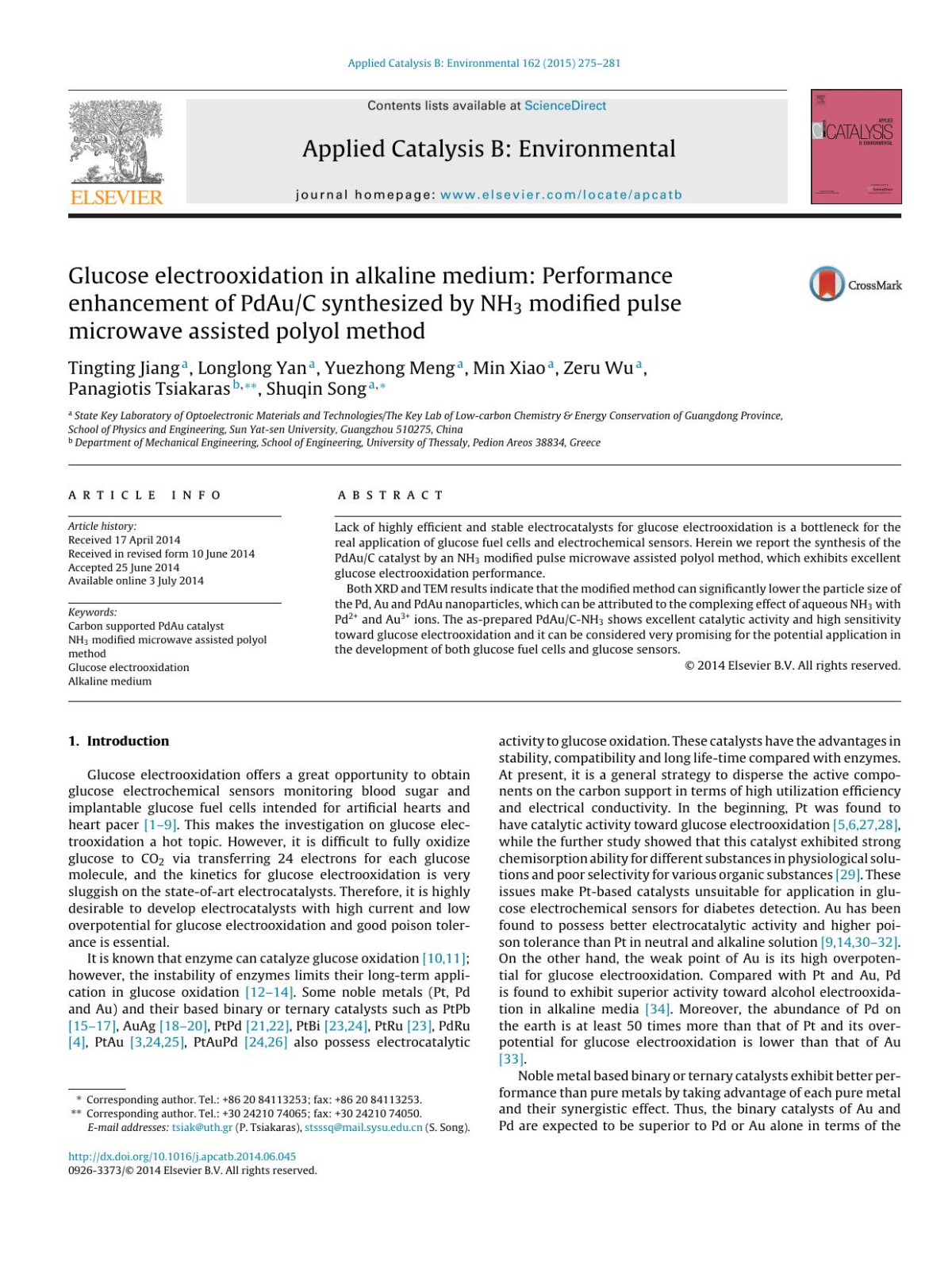 Glucose Electrooxidation In Alkaline Medium Performance Enhancement Of Pdauc Synthesized By Nh3 Modified Pulse Microwave Assisted Polyol Method Tingting Jiang Longlong Yan Yuezhong Meng Min Xiao Zeru Wu Panagiotis Tsiakaras Shuqin Song
