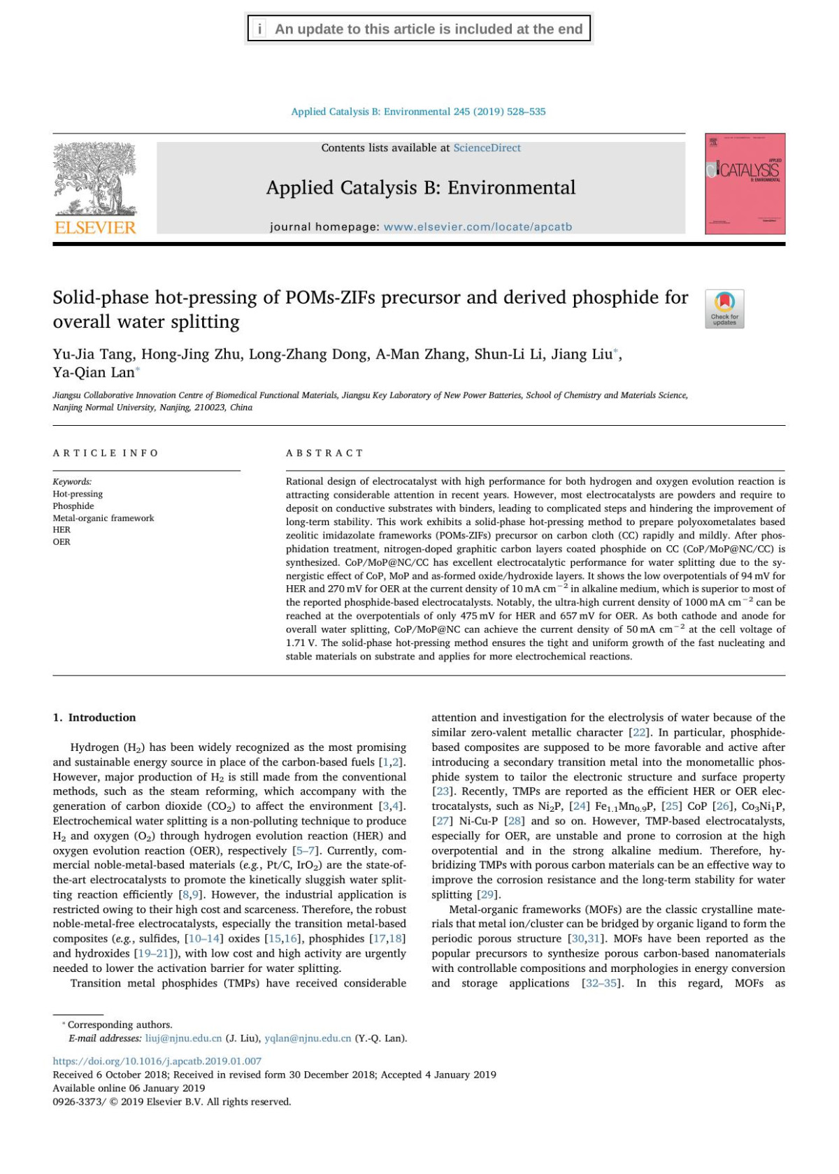 Solidphase Hotpressing Of Pomszifs Precursor And Derived Phosphide For Overall Water Splitting Yujia Tang Hongjing Zhu Longzhang Dong Aman Zhang Shunli Li Jiang Liu Yaqian Lan