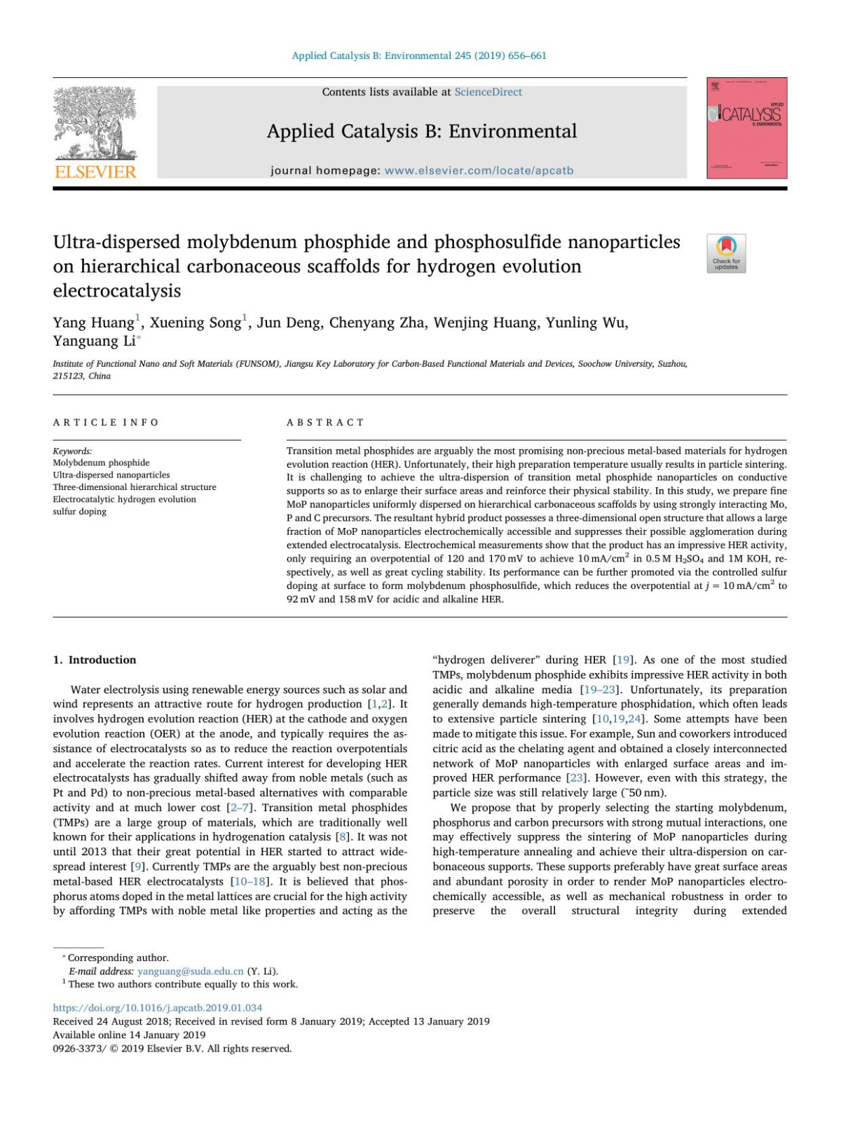 Ultradispersed Molybdenum Phosphide And Phosphosulfide Nanoparticles On Hierarchical Carbonaceous Scaffolds For Hydrogen Evolution Electrocatalysis Yang Huang Xuening Song Jun Deng Chenyang Zha Wenjing Huang Yunling Wu Yanguang Li