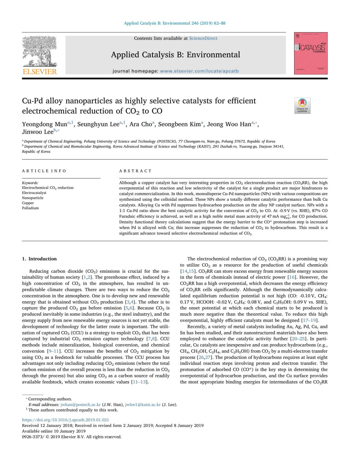 Cupd Alloy Nanoparticles As Highly Selective Catalysts For Efficient Electrochemical Reduction Of Co2 To Co Yeongdong Mun Seunghyun Lee Ara Cho Seongbeen Kim Jeong Woo Han Jinwoo Lee