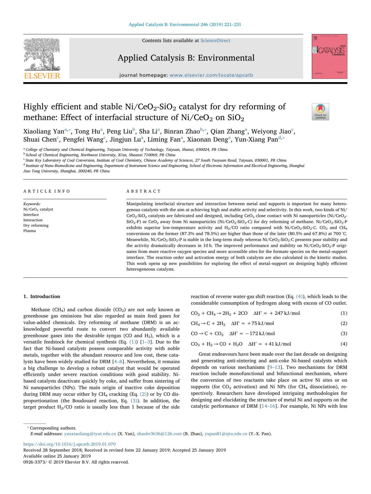 Highly Efficient And Stable Niceo2sio2 Catalyst For Dry Reforming Of Methane Effect Of Interfacial Structure Of Niceo2 On Sio2 Xiaoliang Yan Tong Hu Peng Liu Sha Li Binran Zhao Qian Zhang Weiyong Jiao Shuai Chen Pengfei Wang Jingjun Lu Liming Fan Xiaonan Deng Yunxiang Pan