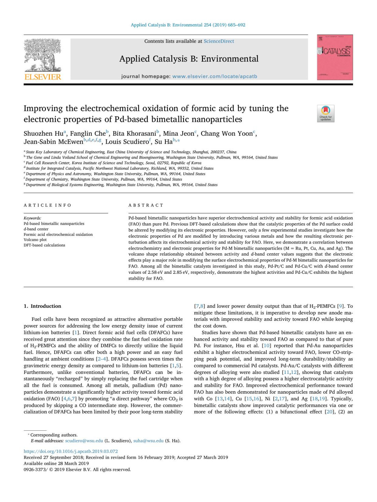 Improving The Electrochemical Oxidation Of Formic Acid By Tuning The Electronic Properties Of Pdbased Bimetallic Nanoparticles Shuozhen Hu Fanglin Che Bita Khorasani Mina Jeon Chang Won Yoon Jeansabin Mcewen Louis Scudiero Su Ha