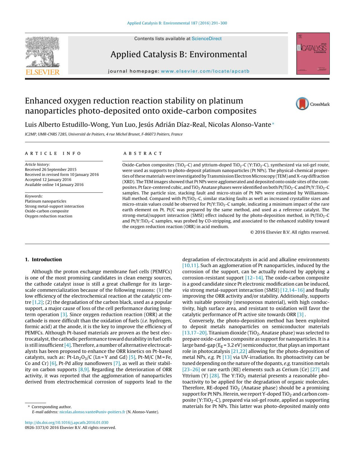 Enhanced Oxygen Reduction Reaction Stability On Platinum Nanoparticles Photodeposited Onto Oxidecarbon Composites Luis Alberto Estudillowong Yun Luo Jess Adrin Dazreal Nicolas Alonsovante