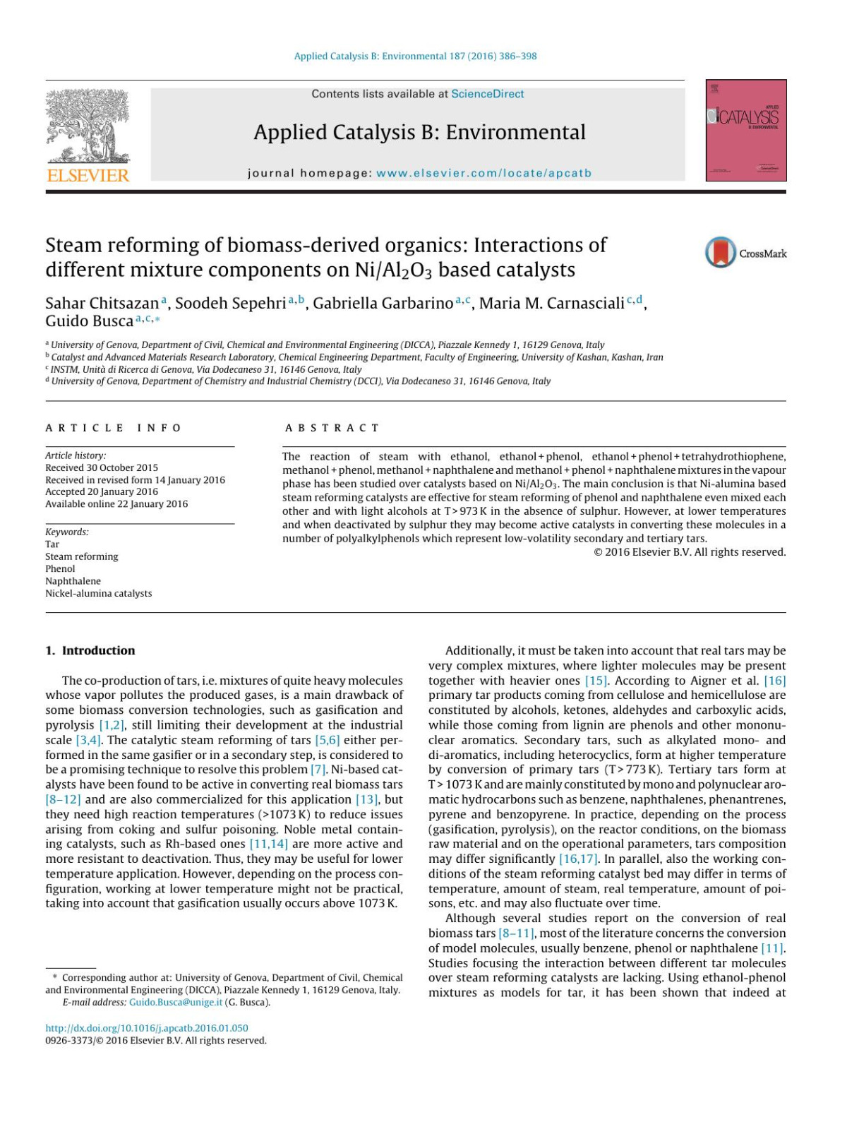 Steam Reforming Of Biomassderived Organics Interactions Of Different Mixture Components On Nial2o3 Based Catalysts Sahar Chitsazan Soodeh Sepehri Gabriella Garbarino Maria M Carnasciali Guido Busca