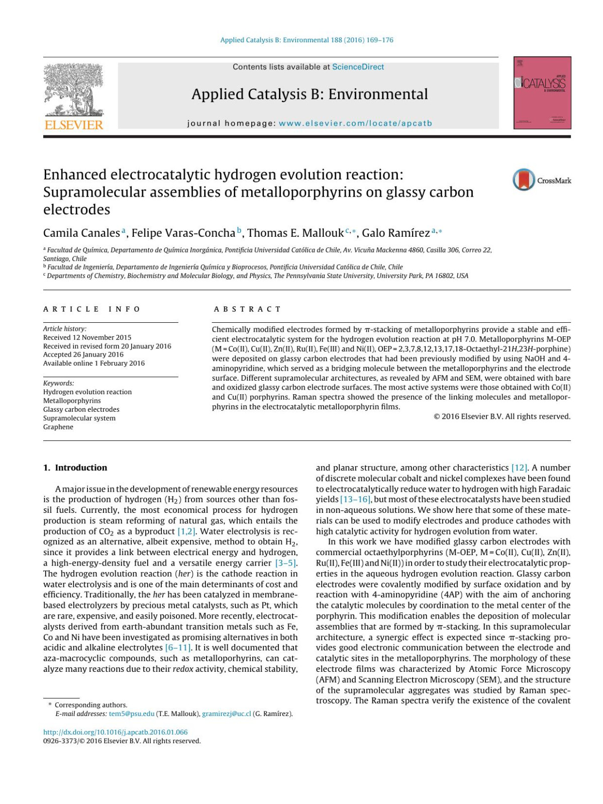 Enhanced Electrocatalytic Hydrogen Evolution Reaction Supramolecular Assemblies Of Metalloporphyrins On Glassy Carbon Electrodes Camila Canales Felipe Varasconcha Thomas E Mallouk Galo Ramrez