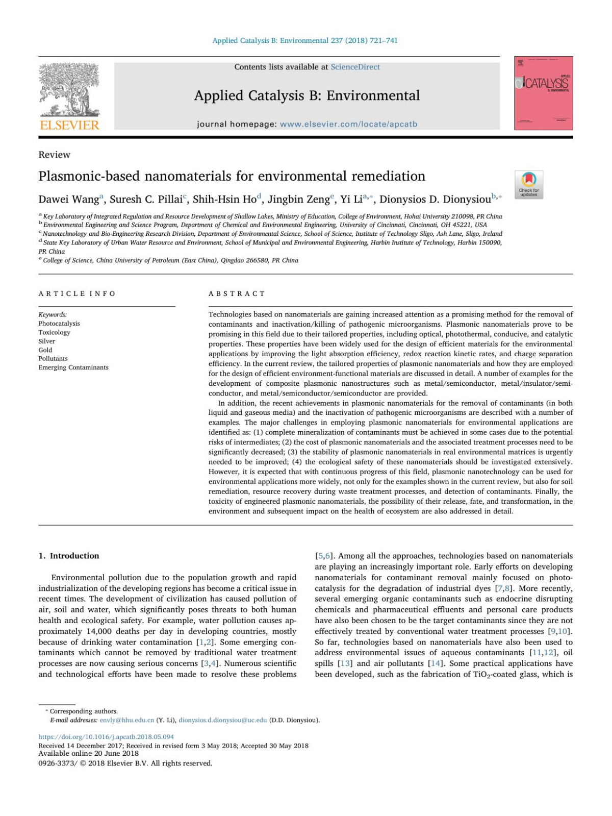 Plasmonicbased Nanomaterials For Environmental Remediation Dawei Wang Suresh C Pillai Shihhsin Ho Jingbin Zeng Yi Li Dionysios D Dionysiou