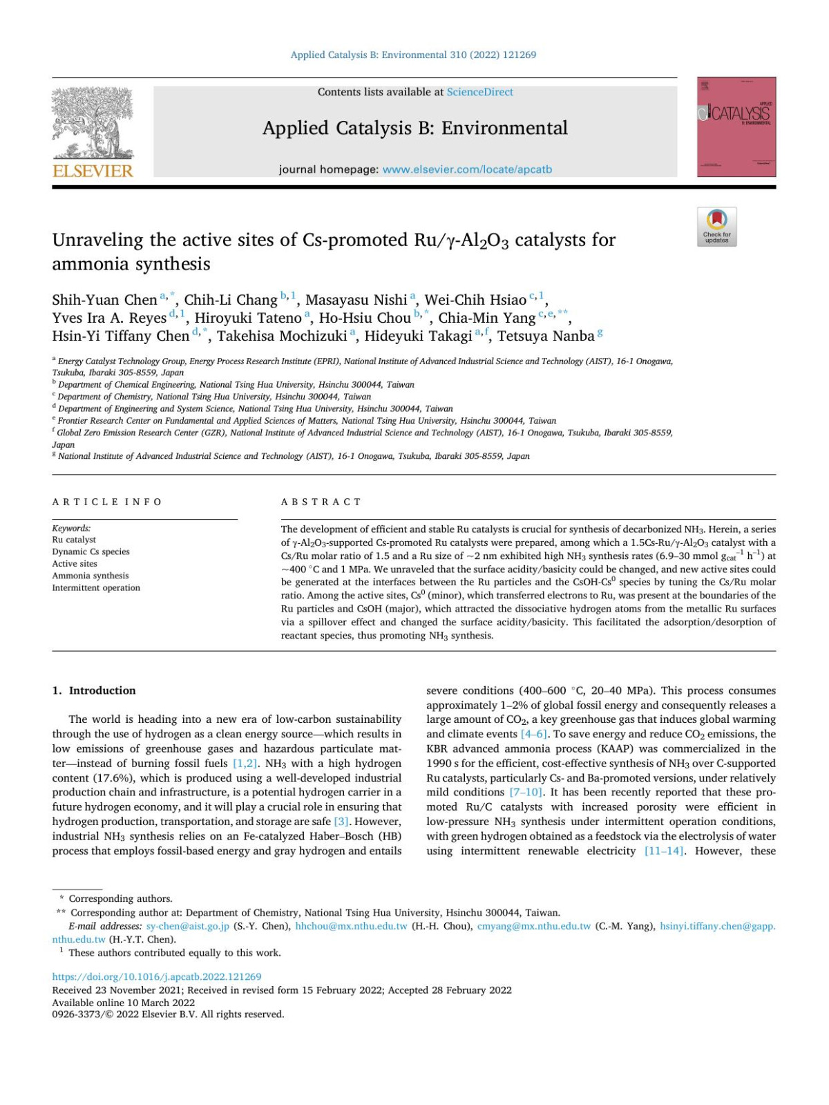 Unraveling The Active Sites Of Cspromoted Rual2o3 Catalysts For Ammonia Synthesis Shihyuan Chen